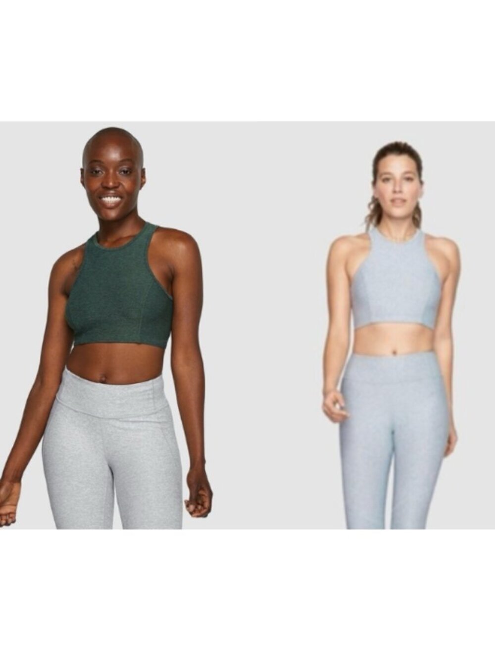 2-Pack: Outdoor Voices Athena Crop Tops - Gray & Green in Textured Compression